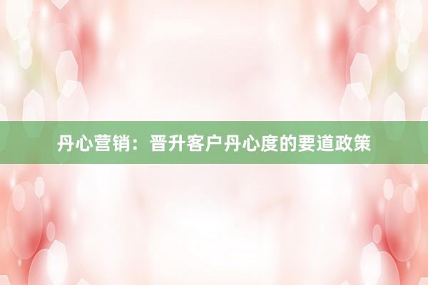 丹心营销：晋升客户丹心度的要道政策